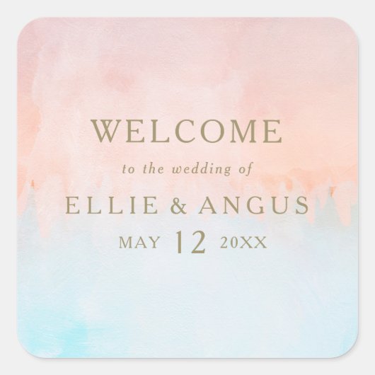 夏の夕日の水色結婚の歓迎 スクエアシール (正面)