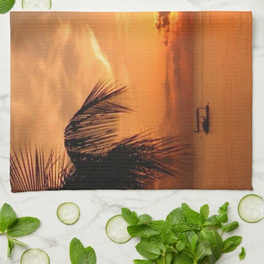 夏の夕日 キッチンタオル (折り畳み)