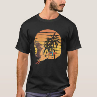 夏の夕日 ペリカン 鳥 動物 魚 釣り トロピカル Tシャツ