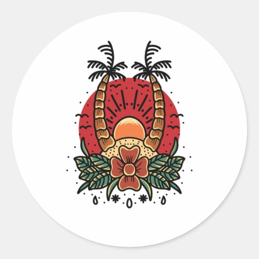 夏の夕日 ラウンドシール (正面)