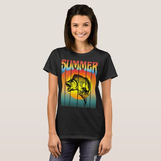 夏の夕焼けの釣り Tシャツ (正面フル)