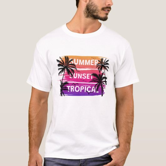 夏の夕焼けトロピカル Tシャツ (正面)