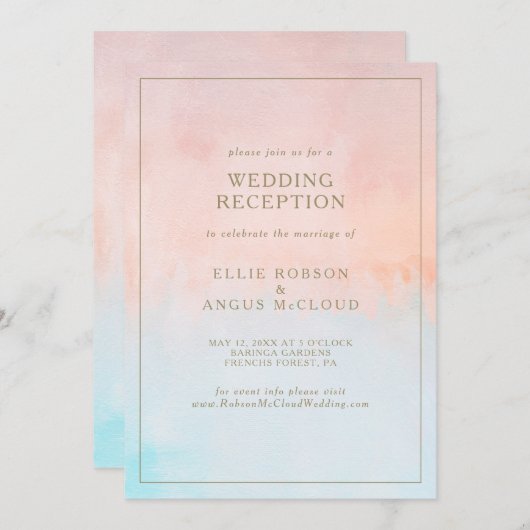 夏の夕焼け水彩ウェディングレセプション 招待状 (正面/裏面)