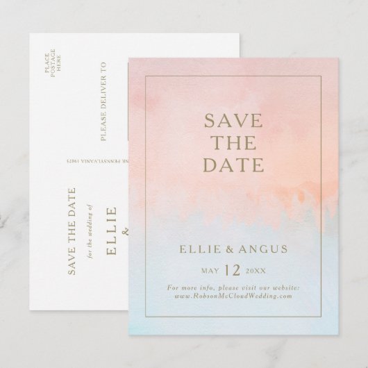 夏の夕焼け水彩 Save The Date ポストカード (正面/裏面)