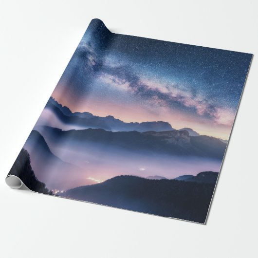 夏の夜に霧の中で山を越えた天の川 ラッピングペーパー (アンロールド)