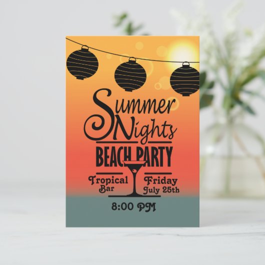 夏の夜のビーチのパーティの招待状のデザイン 招待状 (スタンド正面)