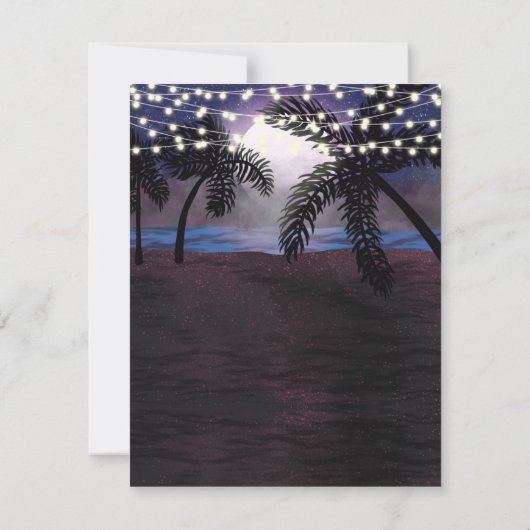 夏の夜のビーチ結婚式日付の保存 招待状 (裏面)