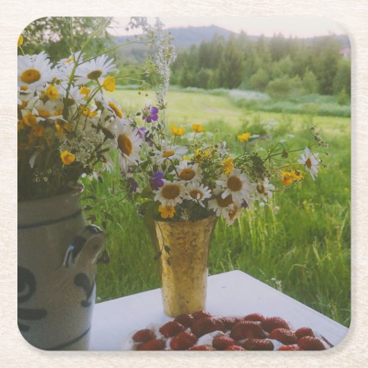 夏の夜の夢 – ヘルシングランド – スウェーデン スクエアペーパーコースター (正面)