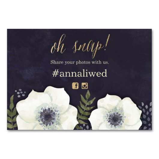 夏の夜の花結婚の写真のハッシュタグカード テーブルナンバー (正面)