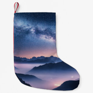 夏の夜霧の山の上の天の川 スモールクリスマスストッキング
