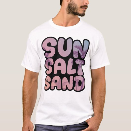 夏の太陽と塩と砂のビーチトリップ Tシャツ (正面)