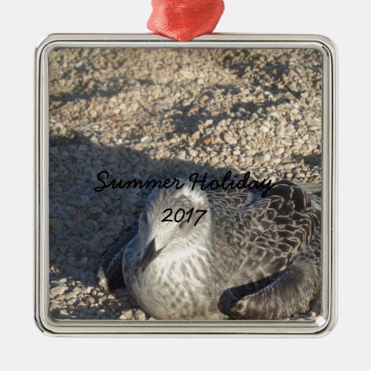 夏の太陽の写真を楽しむカモメ メタルオーナメント (正面)