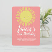 夏の太陽の花の太陽の女の子の誕生日パーティー 招待状 (スタンド正面)