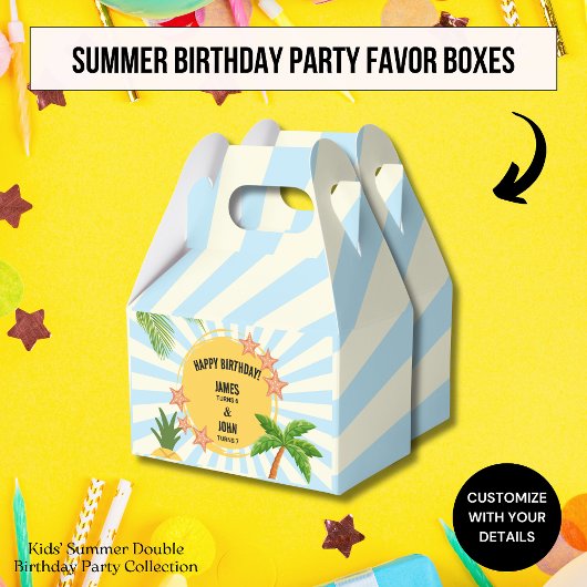夏の太陽テーマの二重誕生日お祝い フェイバーボックス