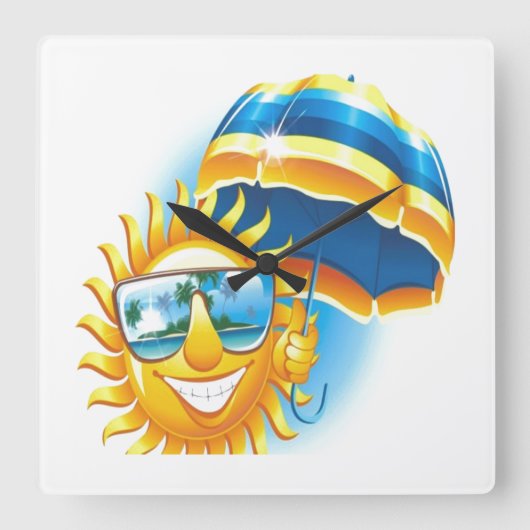 夏の太陽 スクエア壁時計 (正面)