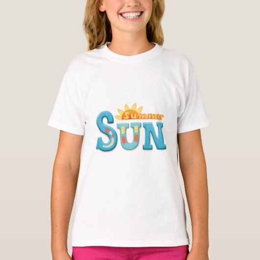 夏の太陽 – 明るい色の夏の太陽 Tシャツ (正面)