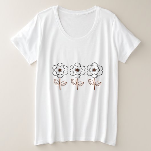 夏の女子プラスサイズミニマリストフラワー プラスサイズTシャツ (デザイン正面)