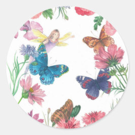 夏の妖精の図解入りの、写真付きのフローラ名前をカスタムする ラウンドシール