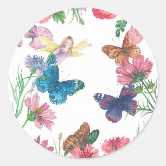 夏の妖精の図解入りの、写真付きのフローラ名前をカスタムする ラウンドシール (正面)