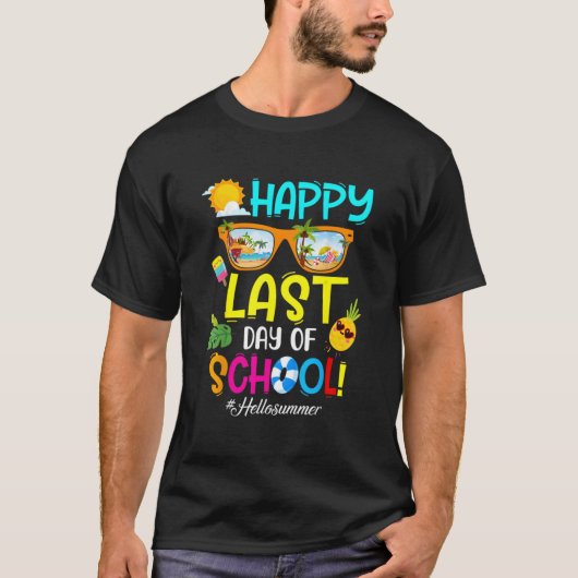 夏の始まり 学校最後の日 先生 ハッピー Tシャツ (正面)