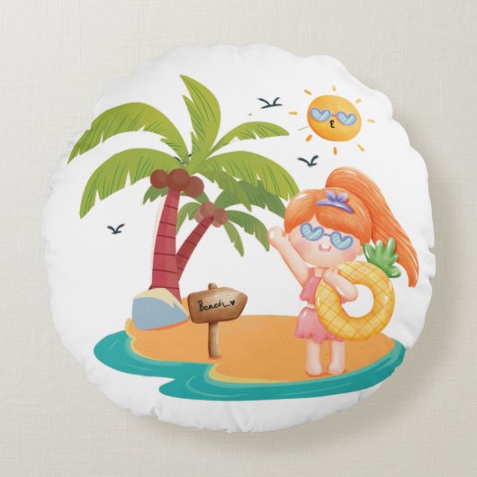 夏の子ども ラウンドクッション (正面)