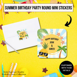 夏の子供たちの二重誕生日パーティー スクエアシール
