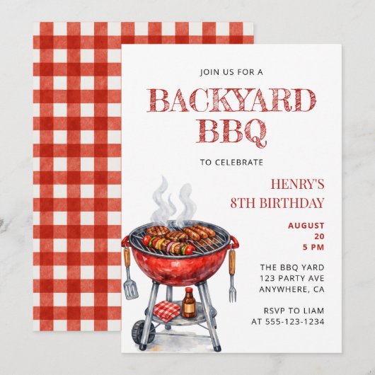 夏の子供の誕生日BBQパーティー 招待状 (正面/裏面)