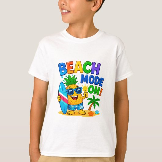 🏄 夏の子供向けトロピカルビーチのキャラクターデザイン 🌴 Tシャツ (正面)