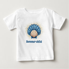 夏の子供 – シーシェル付き子供のTシャツデザイン ベビーTシャツ