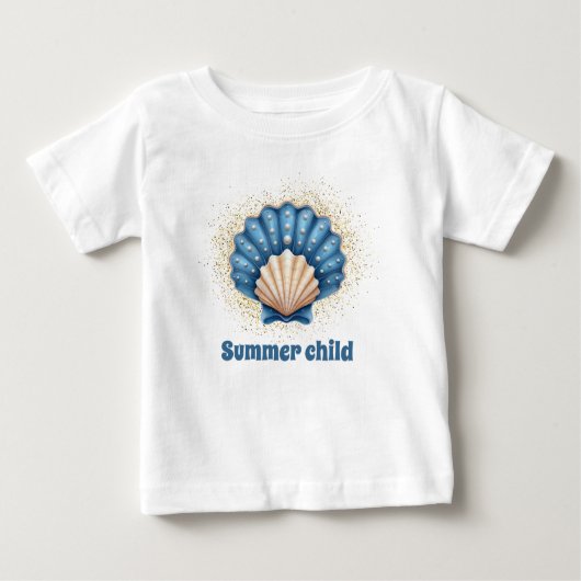 夏の子供 – シーシェル付き子供のTシャツデザイン ベビーTシャツ (正面)