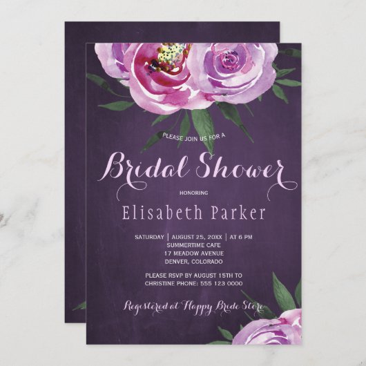 夏の子牡丹パープルプラムブライダルシャワー 招待状 (正面/裏面)