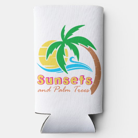 夏の季節のサンセットとヤシ スリム缶クーラー (裏面)
