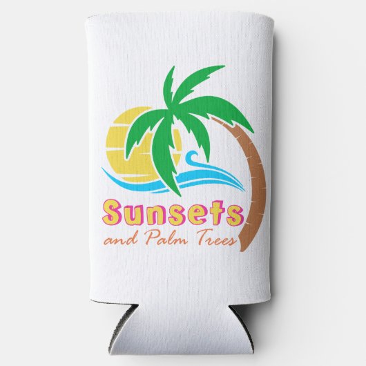 夏の季節のサンセットとヤシ スリム缶クーラー (正面)