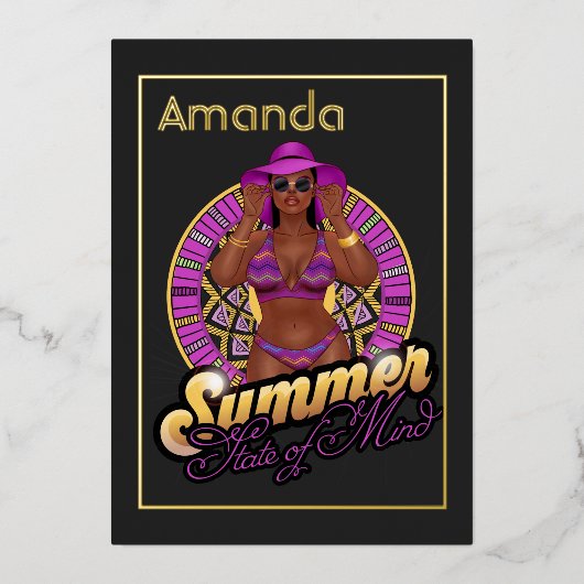 夏の州の心のビーチ誕生日パーティー 箔招待状 (正面)