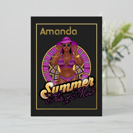 夏の州の心のビーチ誕生日パーティー 箔招待状 (立ち正面)