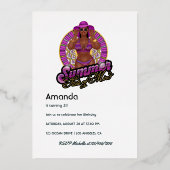 夏の州の心のビーチ誕生日パーティー 箔招待状 (裏面)