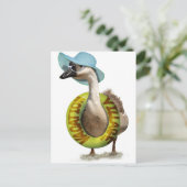 夏の帽子とサングラスをかわいいガチョウ ポストカード (スタンド正面)