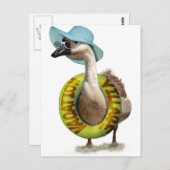 夏の帽子とサングラスをかわいいガチョウ ポストカード (正面/裏面)