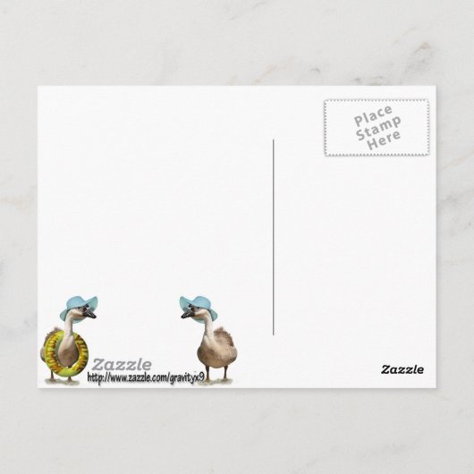 夏の帽子とサングラスをかわいいガチョウ ポストカード (裏面)