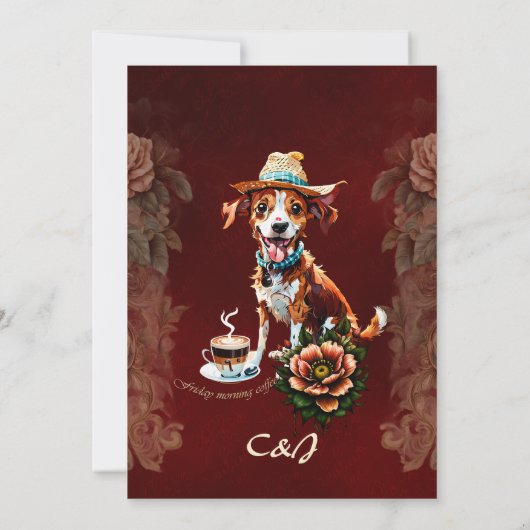 夏の帽子をかぶった幸せな漫画の犬 招待状 (裏面)