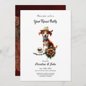 夏の帽子をかぶった幸せな漫画の犬 招待状 (正面/裏面)