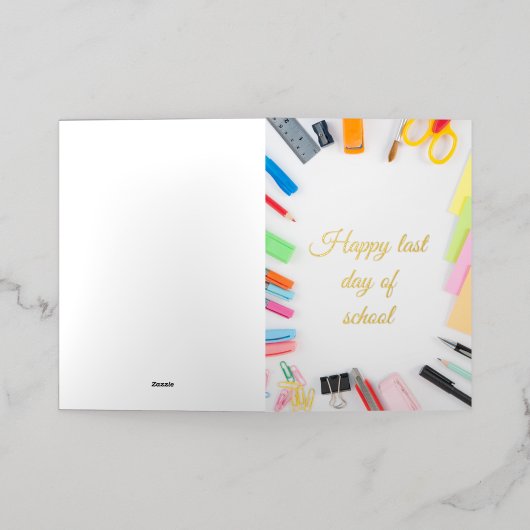 夏の幸せな学校の最終日 箔グリーティングカード (外側レイダウン)