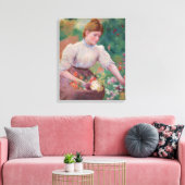 夏の庭で花を摘む少女 キャンバスプリント (インサイチュ (リビング))