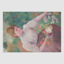 夏の庭で花を摘む少女