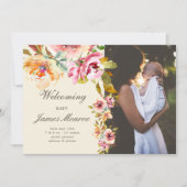 夏の庭のフローラの誕生発表フォトカード 招待状 (正面)