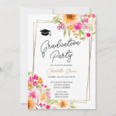 夏の庭のフローラ金ゴールドスクリプトの卒業 招待状 (正面)