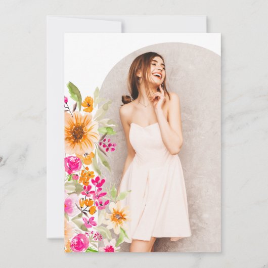 夏の庭のフローラ金ゴールド写真の卒業 サンキューカード (裏面)