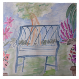 夏の庭のベンチのセラミックタイル タイル