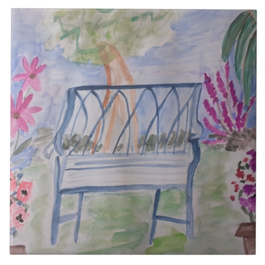 夏の庭のベンチのセラミックタイル タイル (正面)