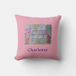 夏の庭のベンチパーソナライズされた クッション